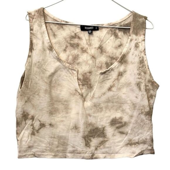 Missguided Tie Dye Notched Neck Sleeveless Crop Tank Top Taupe Size 12 - Picture 1 of 4